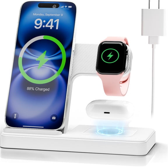 Wireless Charging Station,3 in 1 Wireless charger Compatible with iPhone 17 16 15 14 13 12 11 Pro Max Plus XS XR X 8,for Airpods 4 3 2 Pro,for iWatch 9 8 Ultra 2 SE 7 6 5 4 3 2