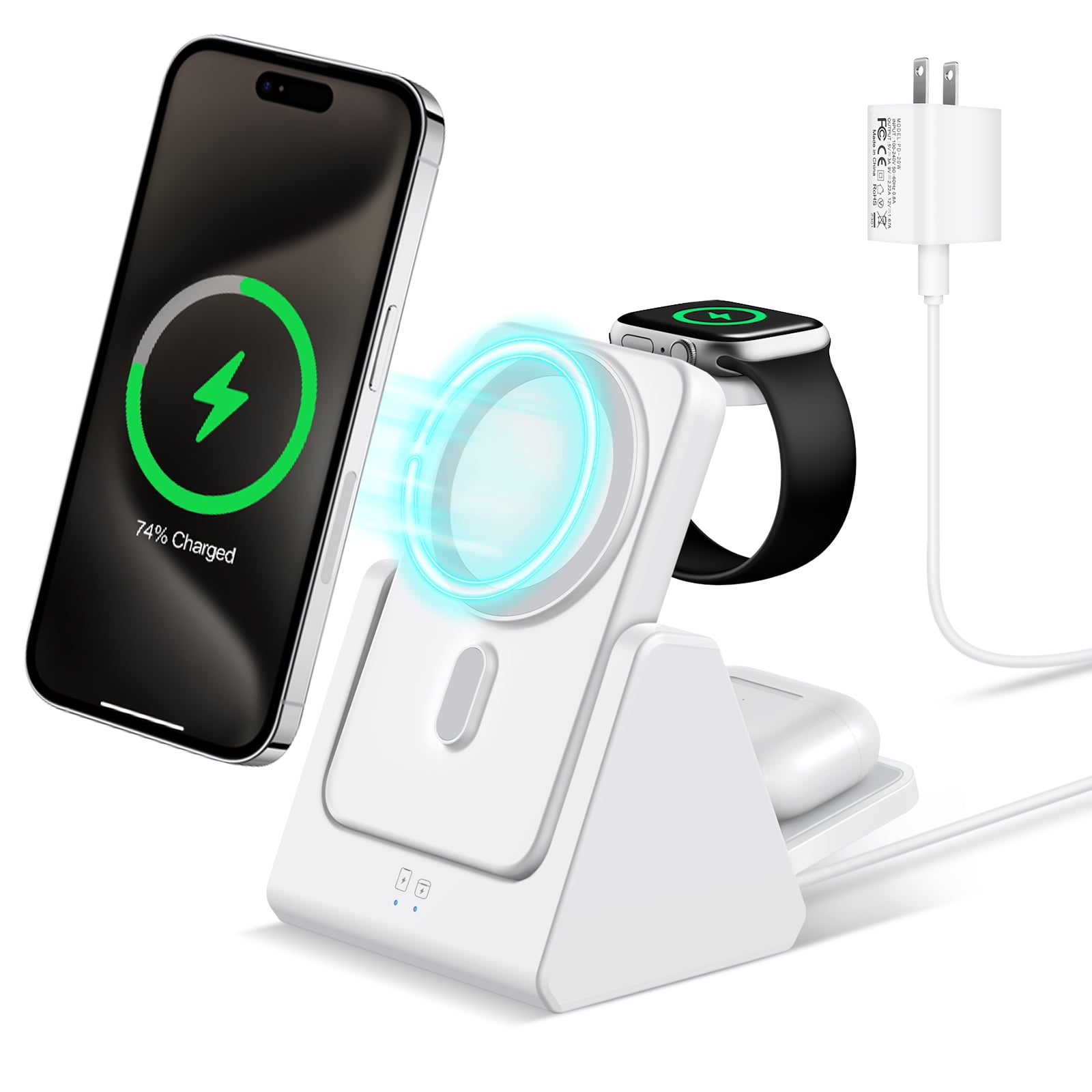 Wireless Charging Station 3 in 1 5000mAh Portable Power for iPhone 16/15/14, Apple Watch