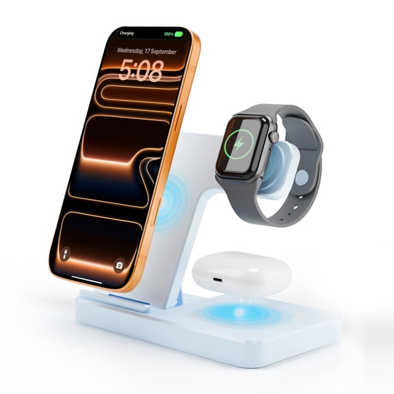 Wireless Charging Station 3 in 1 for iPhone, Apple Watch and AirPods, 15W Foldable Stand