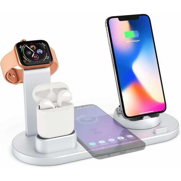 Wireless Charging Station,4 in 1 Wireless Charger Dock Compatible for iPhone SE/11 Pro Max/XR/XS,Wireless Charger Stand for iWatch 5/Airpods Pro,for Samsung S20/S10,White