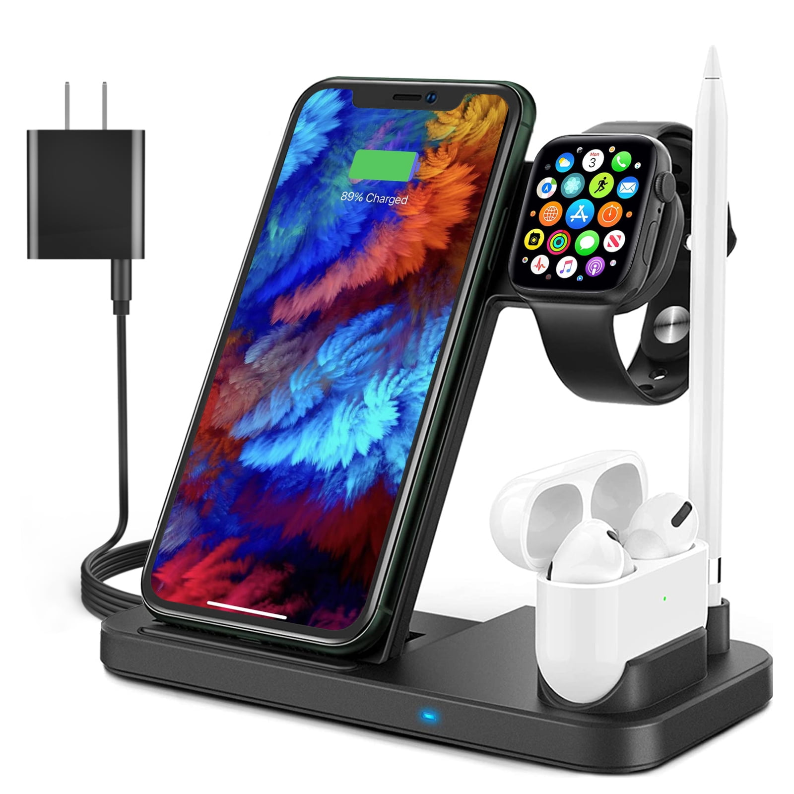 Wireless Charging Station for Apple Products, 4 in 1 Apple Watch Charger with Qi-Certified 15W Charging Dock for Multiple Devices, iPhone Charging Station Compatible with Apple Watch& Airpod & Pencil