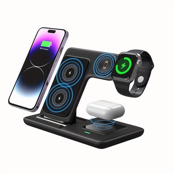 Wireless Charging Station for Multiple Devices Foldable 3in 1 Fast Charger Station Stand Dock for iWatch Series 9 8 7 6 SE 5 4 3 2 Ultra Airpods Pro 3 2 for iPhone 17/16/15/14/13/12/11