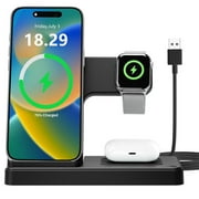 Charging Station,Wirelss Charger,Magnetic Charging Station Compatible with iPhone 17 16 15 14 13 12 11 Pro Max XS XR,for iWatch Series 9 8 7 6 5 4 3 2 SE,for AirPods 3 2 Pro,Black,No Adapter