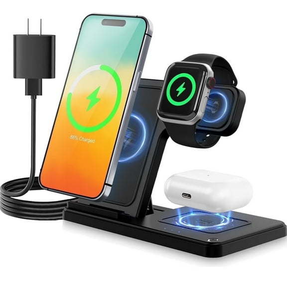 Charging Station,Wirelss Charger,Magnetic Charging Station Compatible with iPhone 17 16 15 14 13 12 11 Pro Max XS XR,for iWatch Series 9 8 7 6 5 4 3 2 SE,for AirPods 3 2 Pro