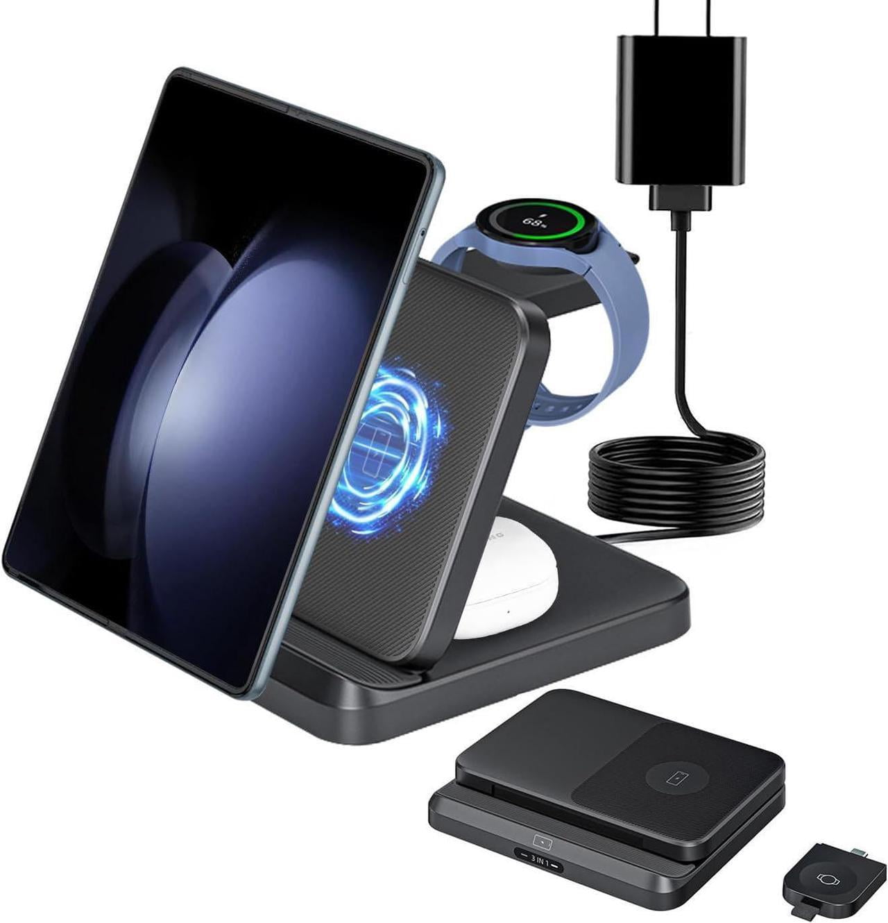 Wireless Charging Station for Samsung Galaxy z Fold 6/5/4/3/2, Foldable 3 in 1 Samsung Wireless Charger for Galaxy Z Fold/Galaxy Z Flip/Galaxy Watch/Galaxy Buds/Samsung Phone Fast Charging