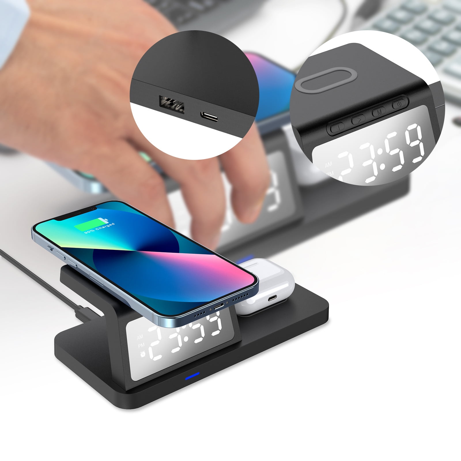 Wireless Charging Station With Digital Alarm Clock Charging Station For
