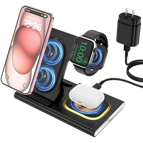 Wireless Charging Station for iPhone 15 Pro Max/14/13/12/11, 25W 3-in-1 Wireless Charger Stand USB C Cable 3ft, Wireless Charging Dock for iWatch Ultra 9 8 7 6 5 4 3 SE, AirPods Pro 3/2, Samsung