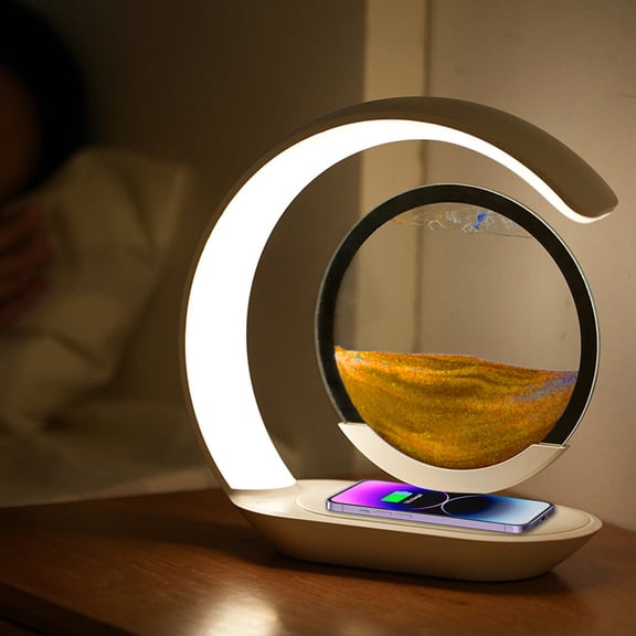 Wireless Charging Station with Moving Sand Art Table Lamp 15W Fast Charger for Nightstand Decor