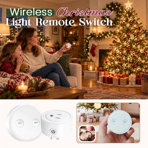 Wireless Christmas Tree Light Remote Control Switch, Easy ON/OFF Controller for Holiday Decorations and Plug-in Devices