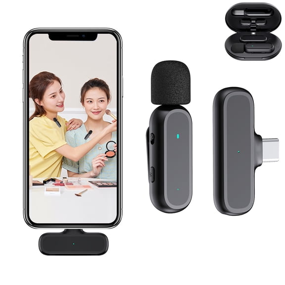 Wireless Clip On Microphone, Plug Play Noise Reduction Mic, 65FT Long Range 360° Sound Collection Mic, Rechargeable Wireless Microphone with Charging Case for Recording Vlog Live Streaming