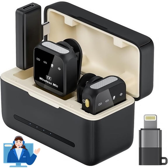 Wireless Clip-On Mic with Case - HDNoise Cancellation, 164ft Transmission, 80h Battery Life for iPhone Ipad Android, Mini Lapel Mic for Record Video Podcast Vlog Content Creator Interview