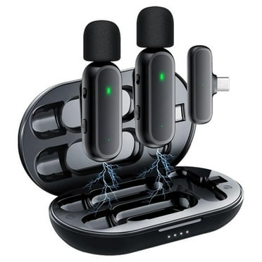Wireless Clip On Microphone Wireless Lavalier Microphone Mic Receiver And With Charging Box Lapel Microphone (2 1 Receiver)