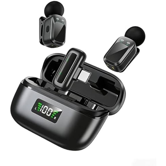 Wireless Clip-on Microphone System - Dual Lavalier Mics for TikTok, Vlog, Live Streaming, Interview, Compatible with Phone/Camera/PC, Auto Pairing, 8H Playtime per Mic$$Music