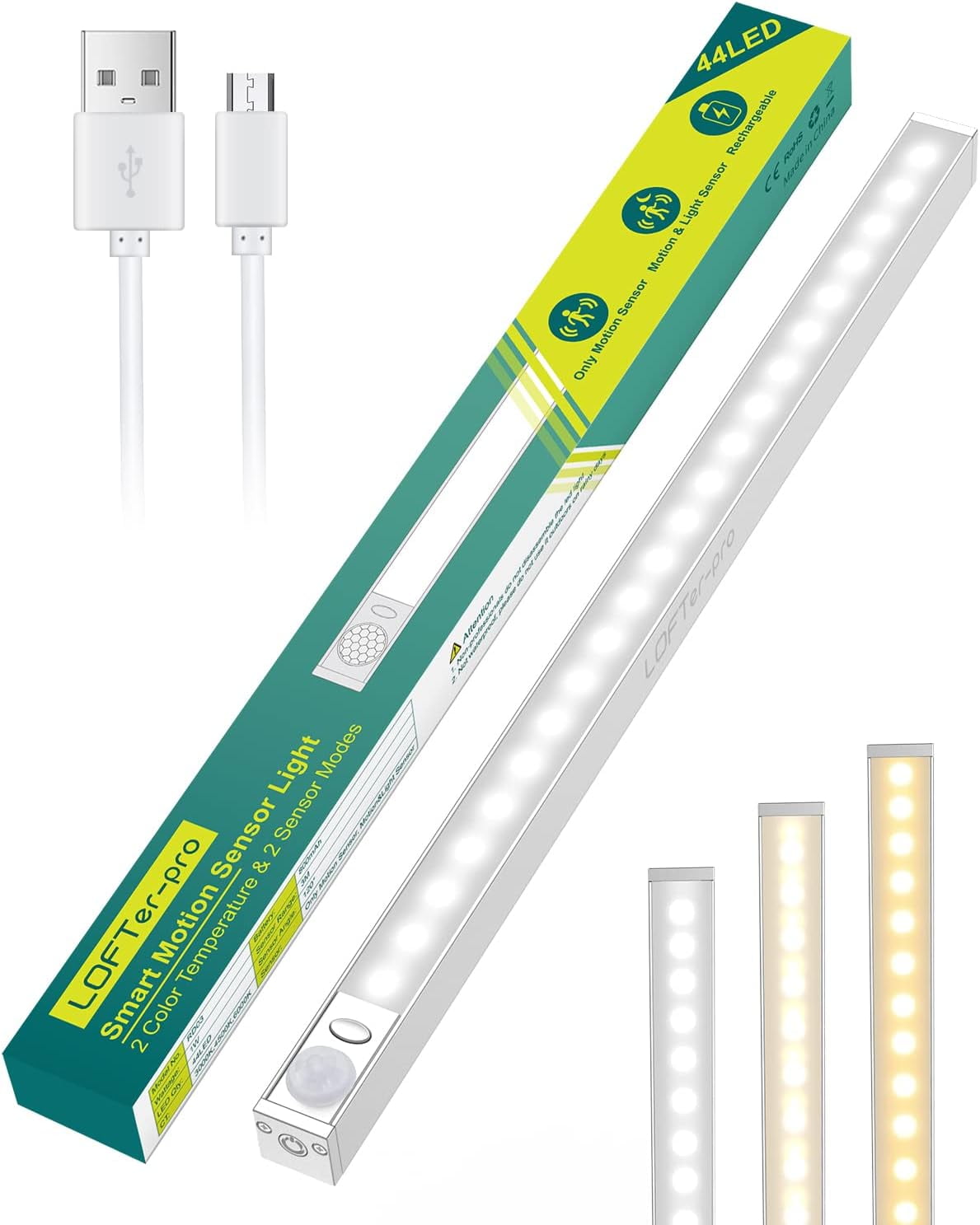 Wireless Closet Lights with Motion Sensor, 44 LED USB Rechargeable