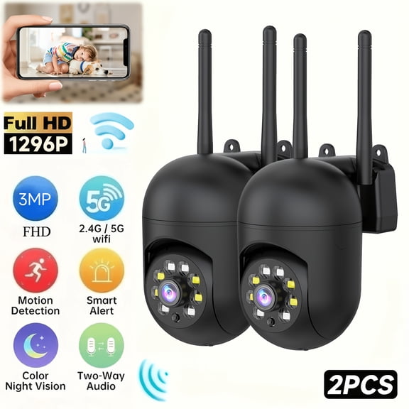 Wireless Cloud Security Camera 3MP Indoor PTZ, 2.4G/5G WiFi, Motion Tracking, Color Night Vision, 2-Way Audio, Cloud Storage, 24/7 Home CCTV