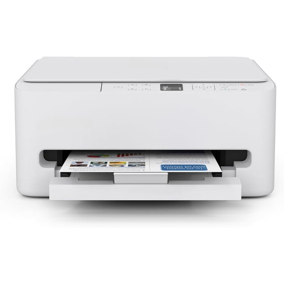 Wireless Color Inkjet Printer Duplex Printing, White Home Printer with Copier/Scanner, 1.42 OLED Display, Intuitive Control Panel, Compact Design