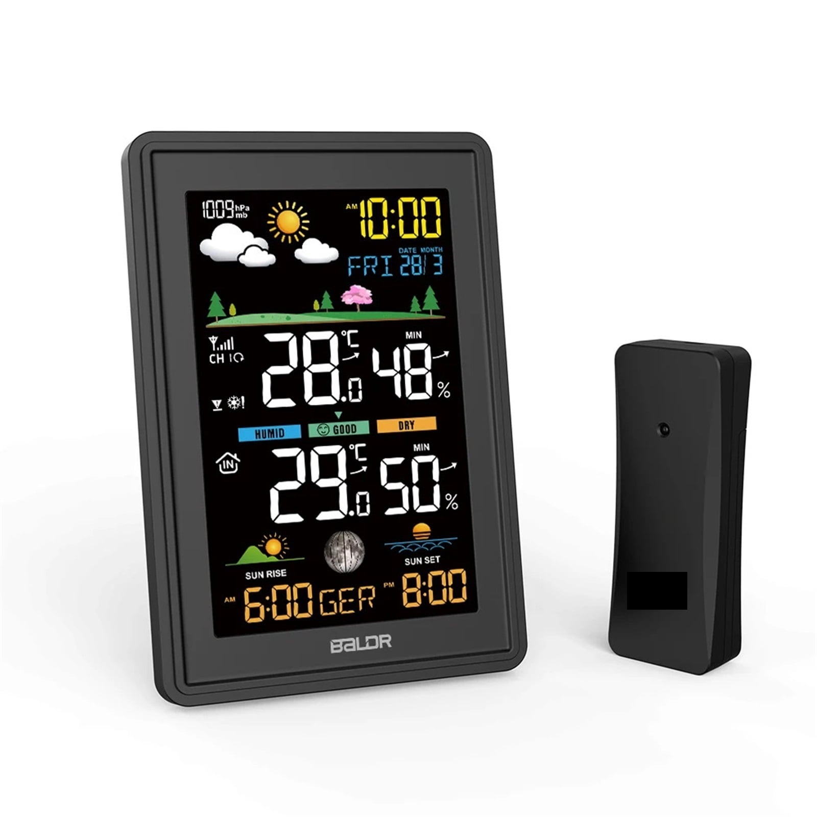 Wireless Color Weather Station Alarm Clock Digital Humidity Temperature Monitor Barometer Forecast Trend Moon Phase -40 ,Excellent Visual Experience