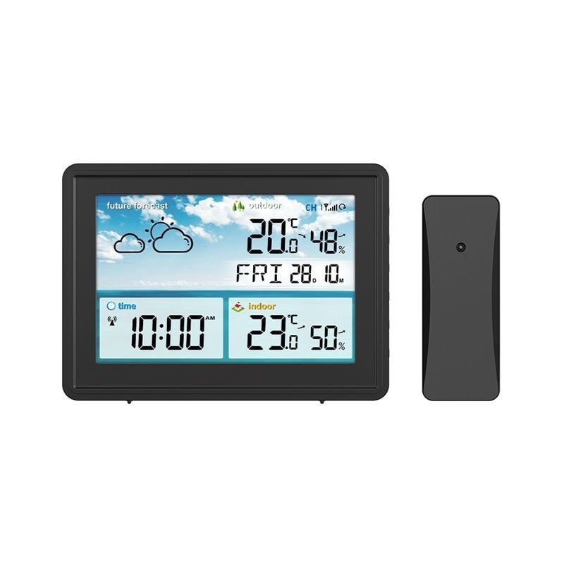 Wireless Color Weather Station with Custom Alerts, Atomic Self-Setting Clock - BLACK