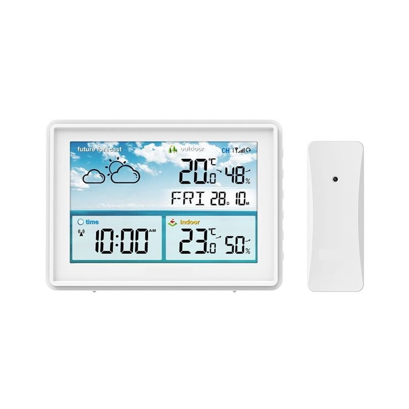 Wireless Color Weather Station with Custom Alerts, Atomic Self-Setting Clock - WHITE
