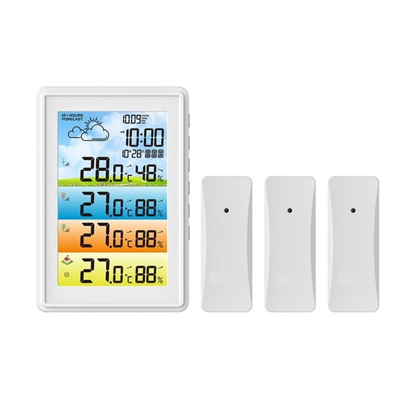 Wireless Colorful Weather Station Digital Indoor Hygrometer Thermometer Barometer Forecast Trend Moon Phase Alarm Clock 3 Sensor ,High Precision