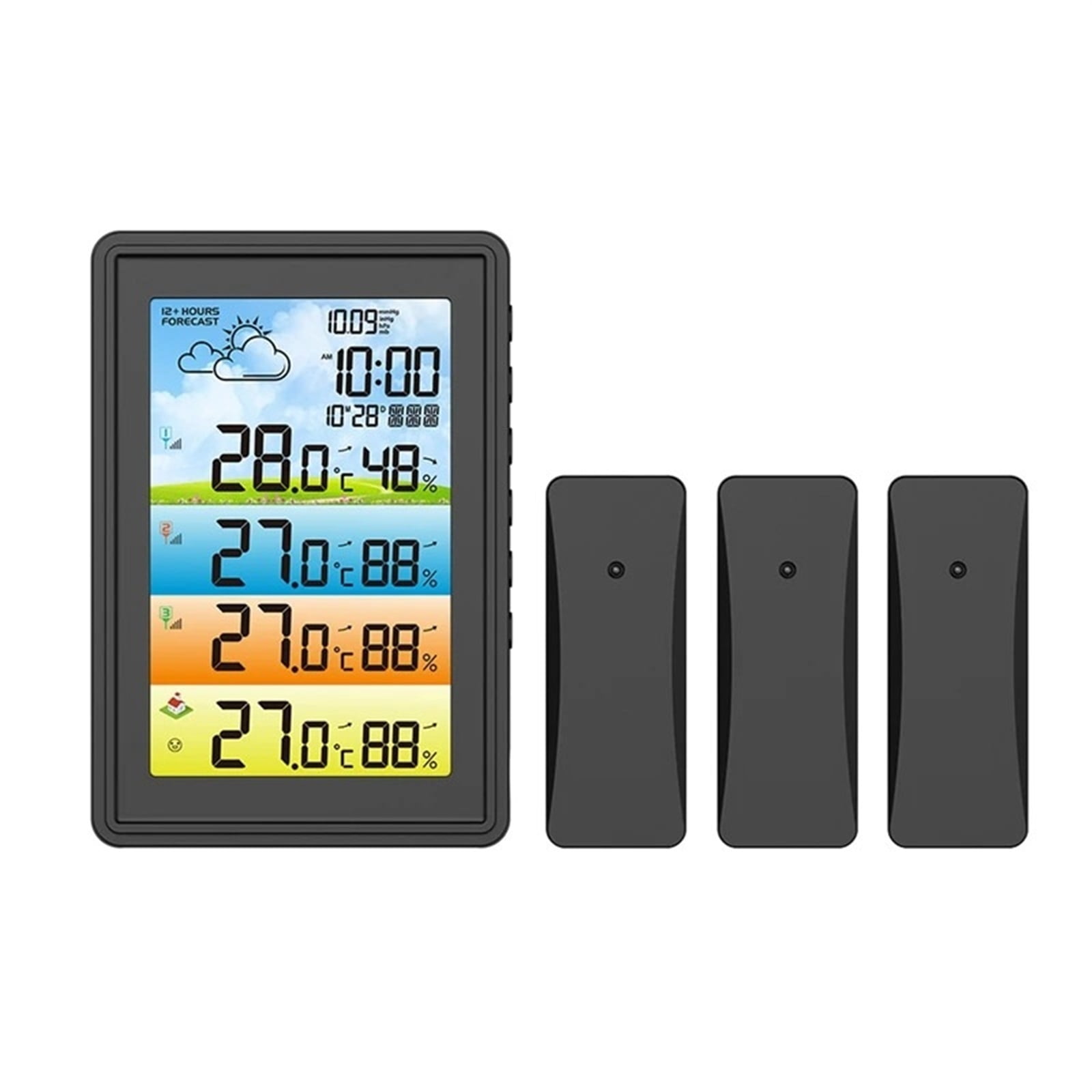 Wireless Colorful Weather Station Digital Indoor Hygrometer Thermometer Barometer Forecast Trend Moon Phase Alarm Clock 3 Sensor ,High Precision