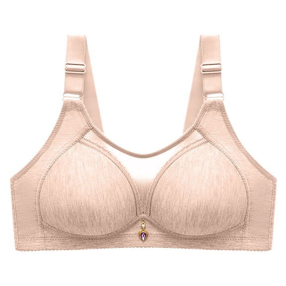 Wireless Comfortable Bra Women Full-Coverage Bra Feature V-Neck Strapless Bra Style W-1124 Hook and Eye Closure Bra Khaki M