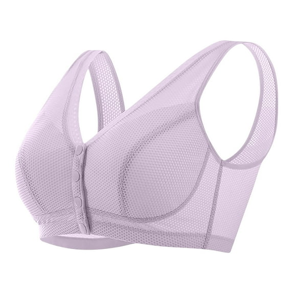 Wireless Comfy Bra for Women - Older Women Bras Breathable Front Closure Bra Daily Comfortable Wireless Bras for Women Purple 5Xl