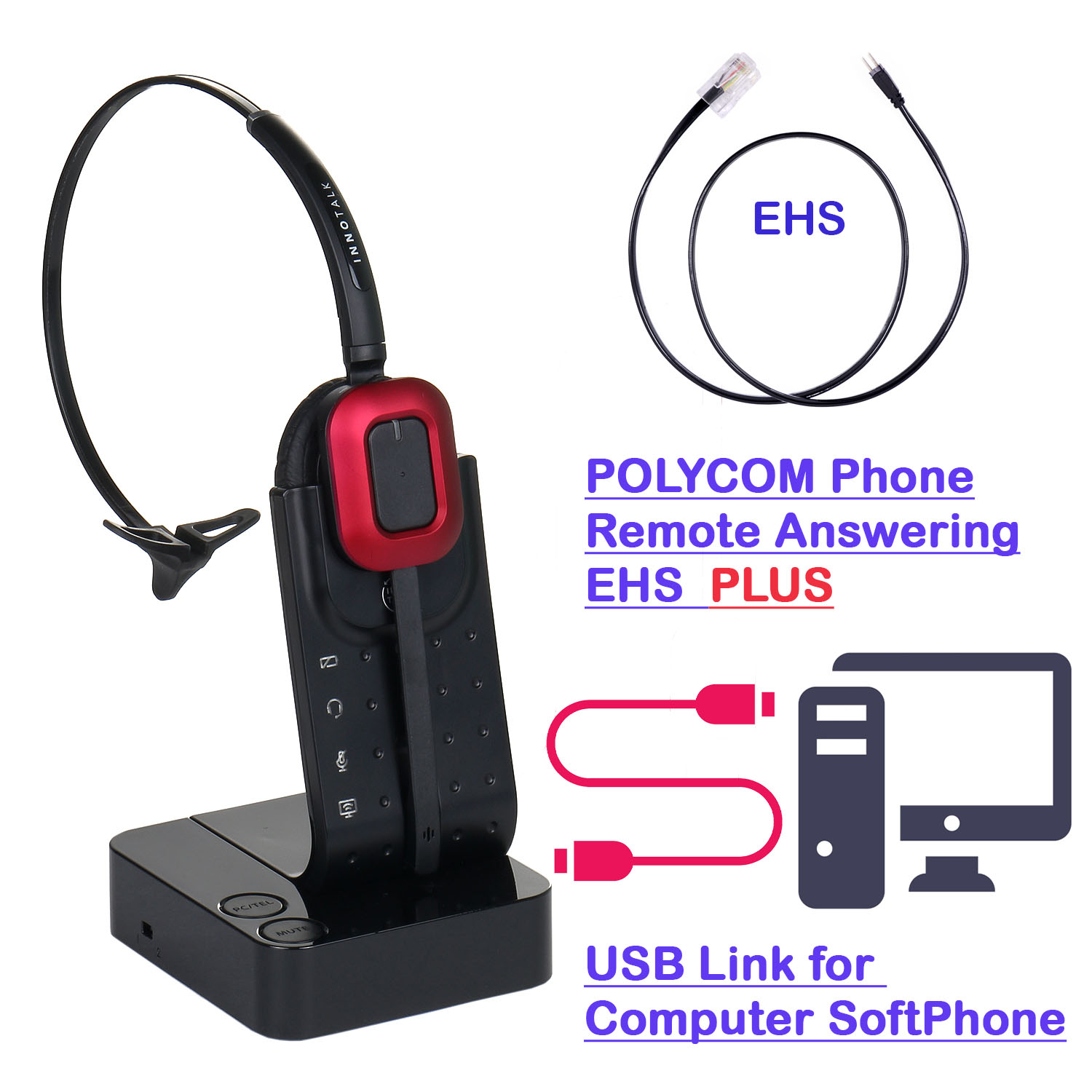 Innotalk Wireless Computer Headset, Polycom IP670, VVX300, VVX310 ...
