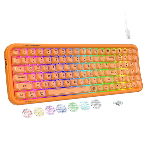 Wireless Computer Keyboard with RGB Backlit, Tri-Mode Bluetooth 5.0/USB-C/2.4GHz Gaming Keyboard, Full Size Layout, Ergonomic Curved Design for Windows Mac PC Gamers & Office