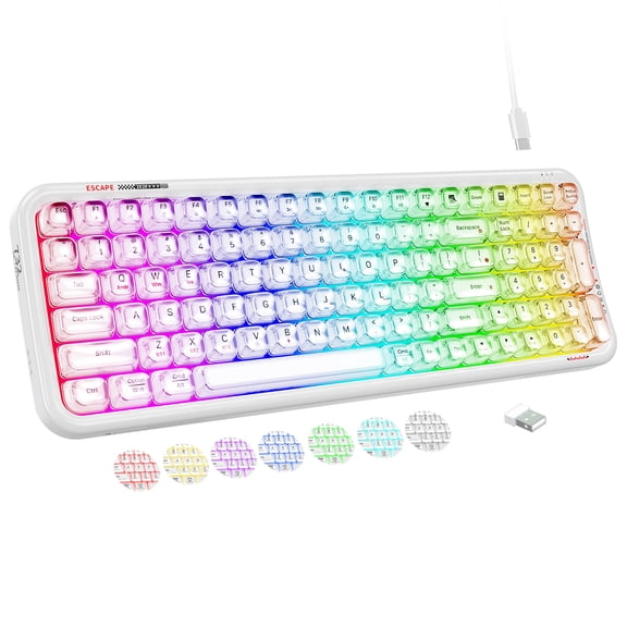 Wireless Computer Keyboard with RGB Backlit, Tri-Mode Bluetooth 5.0/USB-C/2.4GHz Gaming Keyboard, Full Size Layout, Ergonomic Curved Design for Windows Mac PC Gamers & Office