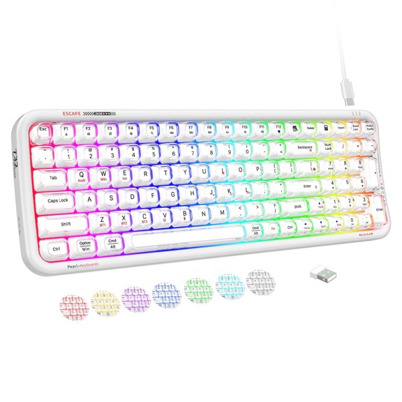 Wireless Computer Keyboard with RGB Backlit, Tri-Mode Bluetooth 5.0/USB-C/2.4GHz Gaming Keyboard, Full Size Layout, Ergonomic Curved Design for Windows Mac PC Gamers & Office