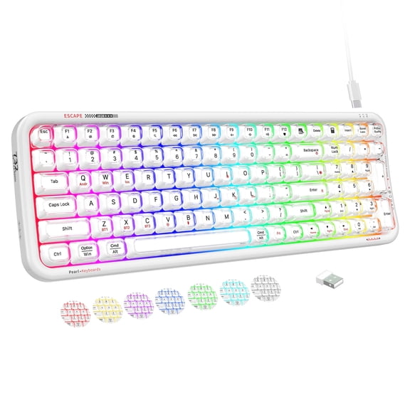 Wireless Computer Keyboard with RGB Backlit, Tri-Mode Bluetooth 5.0/USB-C/2.4GHz Gaming Keyboard, Full Size Layout, Ergonomic Curved Design for Windows Mac PC Gamers & Office