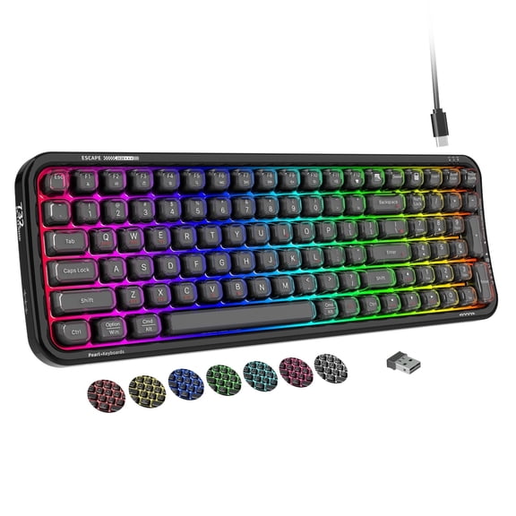 Wireless Computer Keyboard with RGB Backlit, Tri-Mode Bluetooth 5.0/USB-C/2.4GHz Gaming Keyboard, Full Size Layout, Ergonomic Curved Design for Windows Mac PC Gamers & Office
