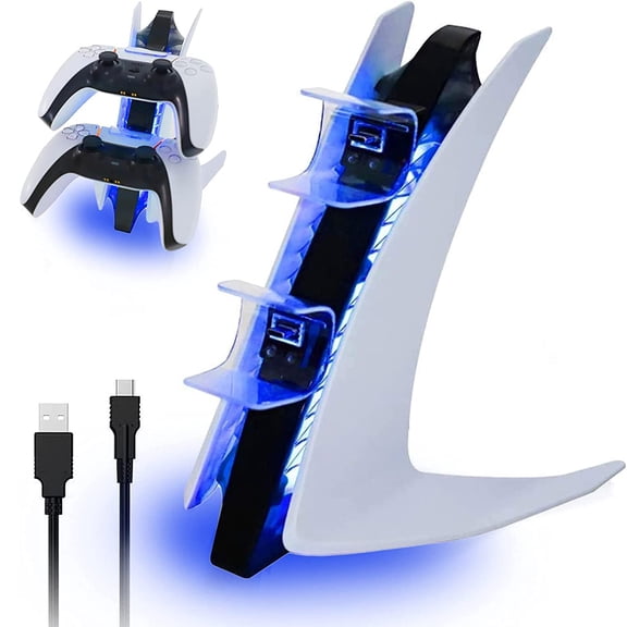 Game Controller Charging Station for PS5, with USB C Ports, USB Fast Charging Dock for Dualsense Gamepad-White