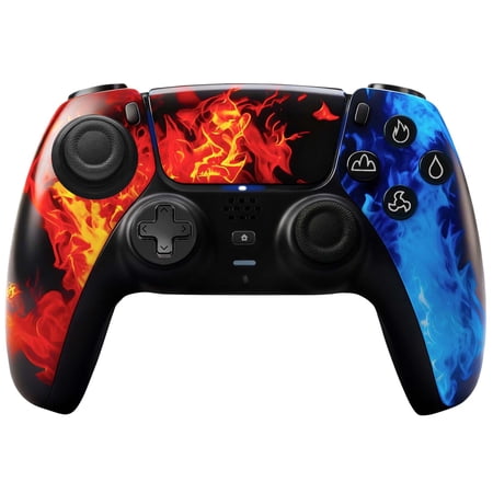 Wireless Controller Compatible with P5/P5 Pro/P5 Slim/PC,with 1500mAh Battery,Dual Vibration,6-Axis Motion Control,Speaker,3.5mm Audio Jack (Ice&Fire)