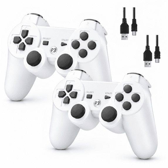 ERFKJE Wireless Controller Compatible with P3/PC,Replacement Wireless Gamepad Joystick with Charging Cable,2 Pack,White