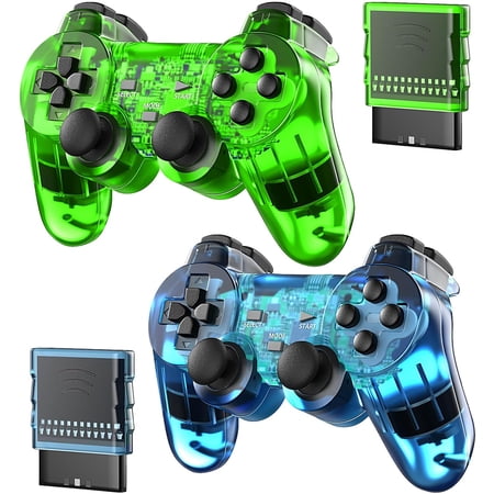 Wireless Controller For PS-2 Console, Remote Gamepad Compatible With Play 2 - 2 Pack-Green and Blue