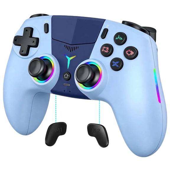 Wireless Controller with LED Light, Gaming Controller for PS5/Slim/Pro & PC with Motion Control, Hall-Effect Trigger, Hall-Effect Joystick, 1000mAh Battery, Marco Function(Blue)