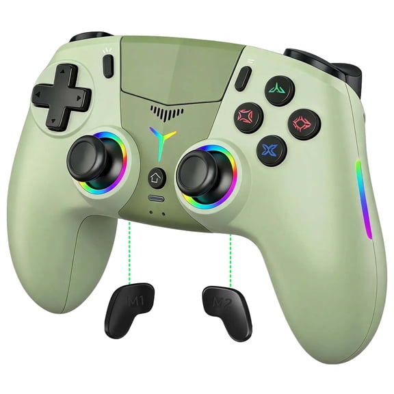 Wireless Controller with LED Light, Gaming Controller for PS5/Slim/Pro & PC with Motion Control, Hall-Effect Trigger, Hall-Effect Joystick, 1000mAh Battery, Marco Function(Green)
