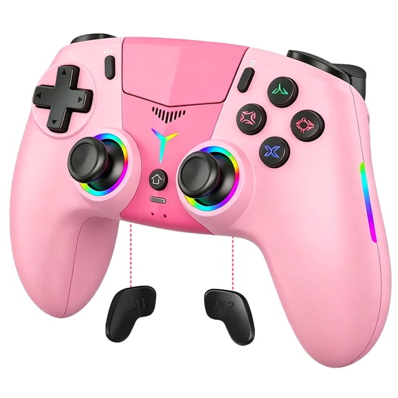 Wireless Controller with LED Light, Gaming Controller for PS5/Slim/Pro & PC with Motion Control, Hall-Effect Trigger, Hall-Effect Joystick, 1000mAh Battery, Marco Function(Pink)