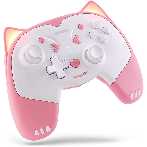 Wireless Controller for Nintendo Switch/Switch Lite, Cute Pro Controller with Turbo, Motion, Vibration, Wake-Up, Headphone Jack and Breathing Light - Pink