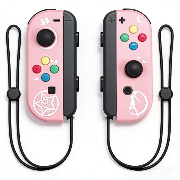 Wireless Controller for Nintendo Switch with Wrist Strap,Left and Right Joypad Controllers Compatible with Switch/OLED/Lite,Support Dual Vibration/6-Axis Gyro/Motion Control/Wake-up(Girl Pink)
