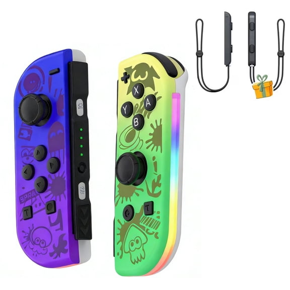 Wireless Controller for Nintendo Switch with Wrist Strap,Left and Right RGB Joypad Controllers Compatible with Switch/OLED/Lite,Support Dual Vibration/6-Axis Gyro/Motion Control/Wake-up(Splatoon)