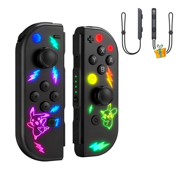 Wireless Controller for Nintendo Switch with Wrist Strap,Left and Right RGB Joypad Controllers Compatible with Switch/OLED/Lite,Support Dual Vibration/6-Axis Gyro/Motion Control/Wake-up(Pika-1)