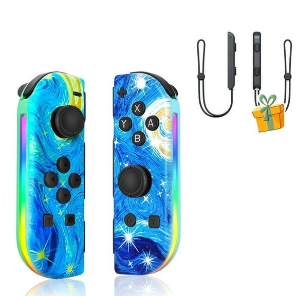Wireless Controller for Nintendo Switch with Wrist Strap,RGB Joypad Controllers(L/R) Compatible with Switch/OLED/Lite,Support Dual Vibration/6-Axis Gyro/Motion Control/Wake-up(Starry Night)