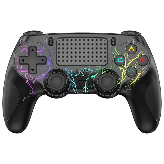 Wireless Controller for P4, Dual Vibration Joystick Gamepad for P4, RGB/6-Axis Gyro/Touchpad/Wake-Up/3.5mm Audio Jack, Work for P4/Slim/Pro, Black