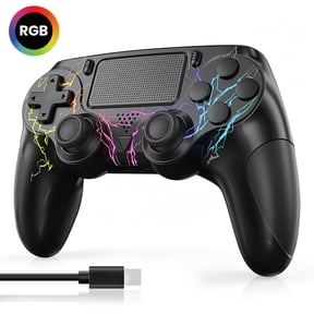 Wireless Controller for P4, Dual Vibration Joystick Gamepad for P4, RGB/6-Axis Gyro/Touchpad/Wake-Up/3.5mm Audio Jack, Work for P4/Slim/Pro, Black