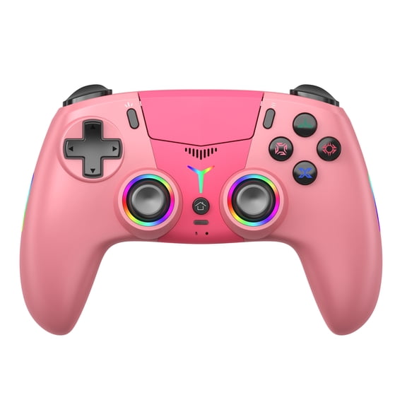 Wireless Controller for P5, Bluetooth Gamepad with Programmable Back Buttons, RGB Lighting, Built-in Mic, Dual Vibration, Touchpad, Compatible with P5 / PC / Android / iOS / MAC / Steam Deck, Pink