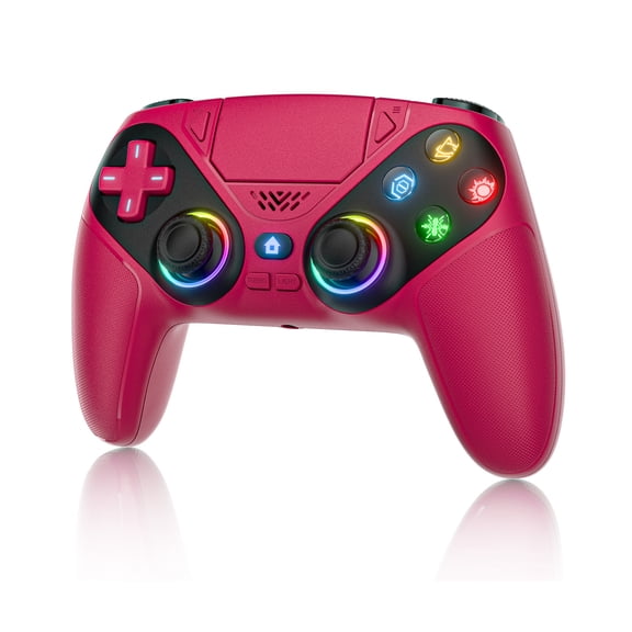 Wireless Controller for P5, RGB Gamepad Compatible with P5 Pro/Slim/PC, Dual Vibration, Macro/Turbo Function, 3.5mm Audio Jack, 6-Axis Motion Controller Gamepad-Red