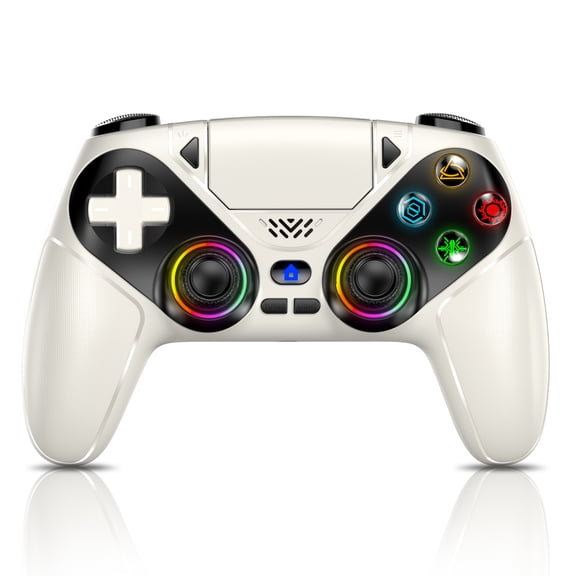Wireless Controller for P5, RGB Gamepad Compatible with P5 Pro/Slim/PC, Dual Vibration, Macro/Turbo Function, 3.5mm Audio Jack, 6-Axis Motion Controller Gamepad-White